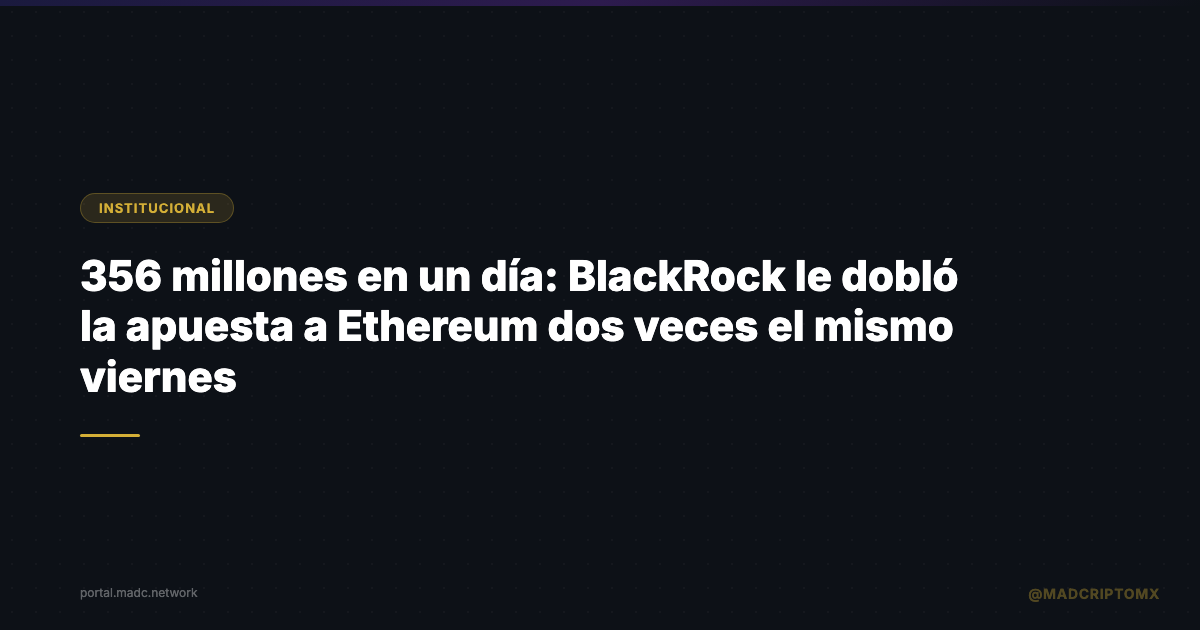 356 millones en un día: BlackRock le dobló la apuesta a Ethereum dos veces el mismo viernes