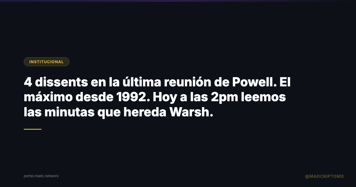4 dissents en la última reunión de Powell. El máximo desde 1992. Hoy a las 2pm leemos las minutas que hereda Warsh.
