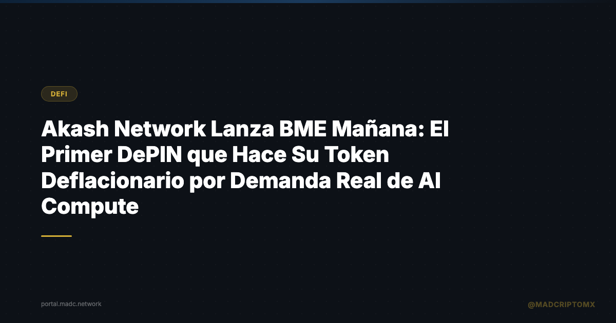 Akash Network Lanza BME Mañana: El Primer DePIN que Hace Su Token Deflacionario por Demanda Real de AI Compute