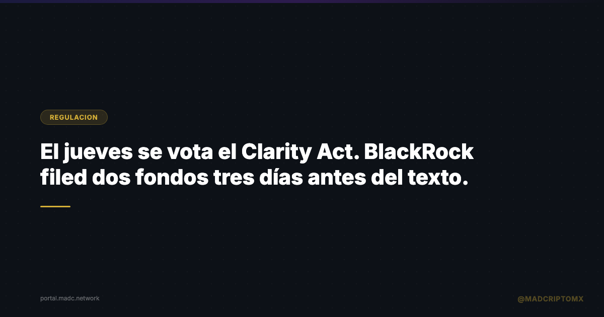 El jueves se vota el Clarity Act. BlackRock filed dos fondos tres días antes del texto.