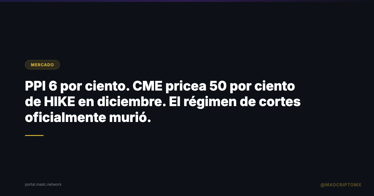 PPI 6 por ciento. CME pricea 50 por ciento de HIKE en diciembre. El régimen de cortes oficialmente murió.