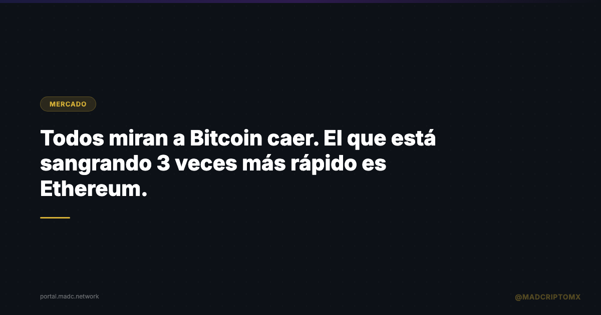 Todos miran a Bitcoin caer. El que está sangrando 3 veces más rápido es Ethereum.